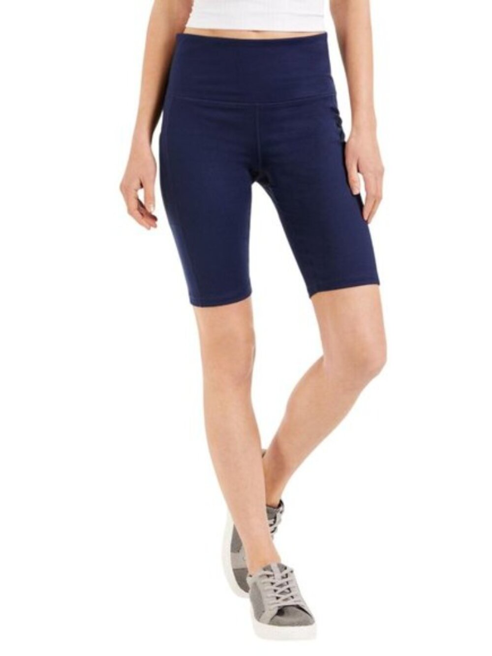 ID Ideology Womens Petite Compression High-Rise 10" Bike Shorts Navy Blue PP